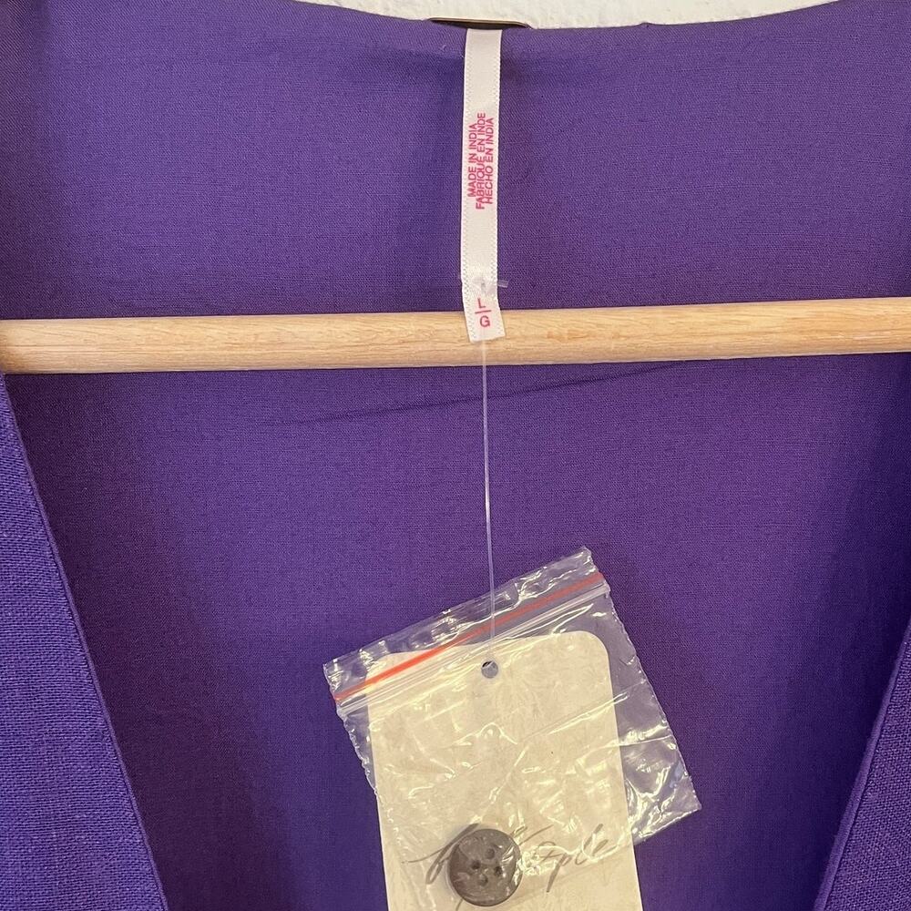 NWT Free People Vintage Summer Midi Dress Sz L Fits M Linen Blend Button Purple - Picture 9 of 16